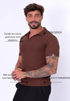 Camisa Polo Italiana Tricot Marrom Café