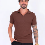 Camisa Polo Italiana Tricot Marrom Café