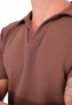 Camisa Polo Italiana Tricot Marrom Café