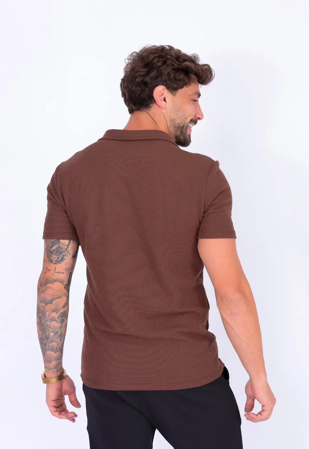 Camisa Polo Italiana Tricot Marrom Café