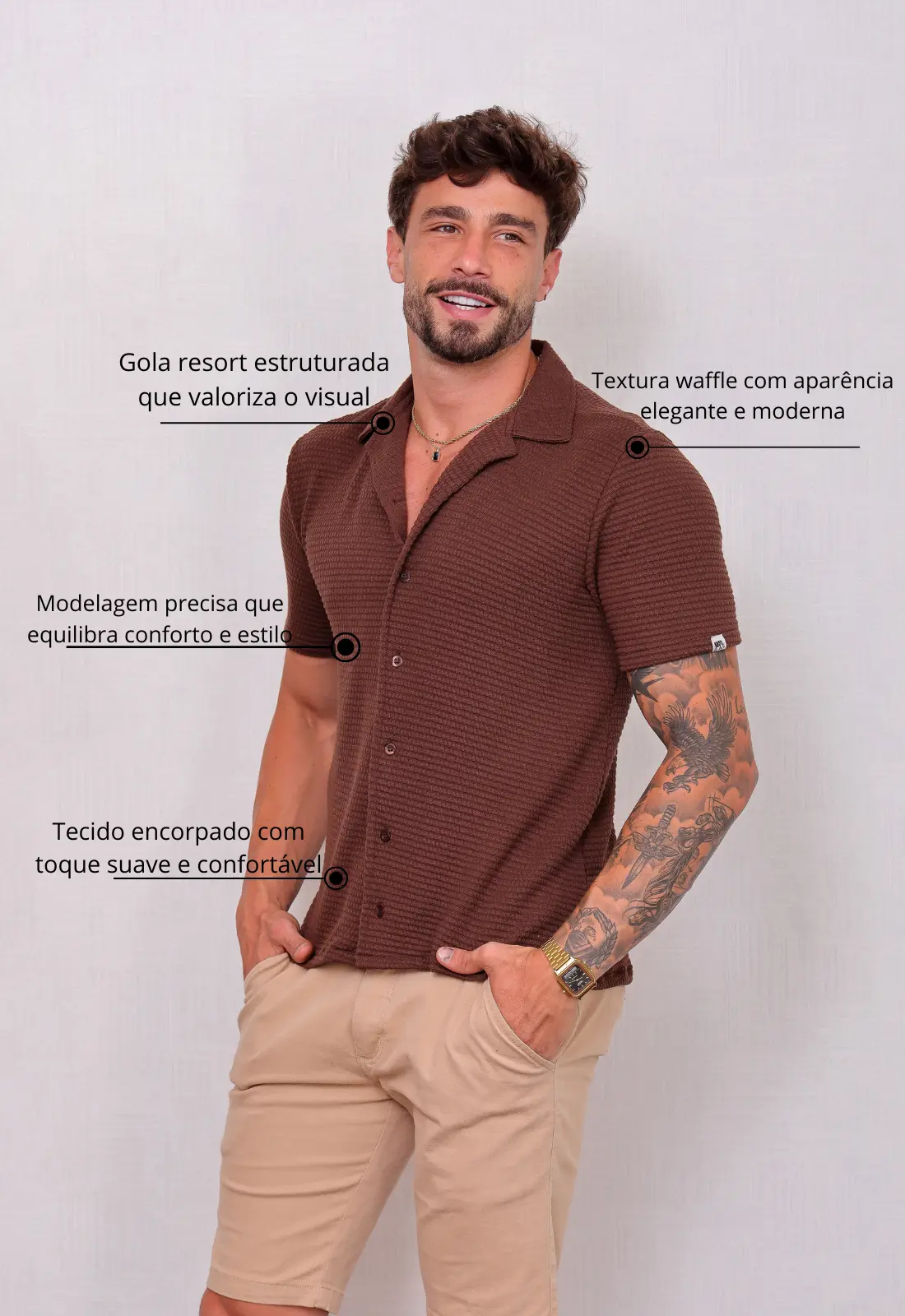 Camisa Masculina Tricot Touch Marrom