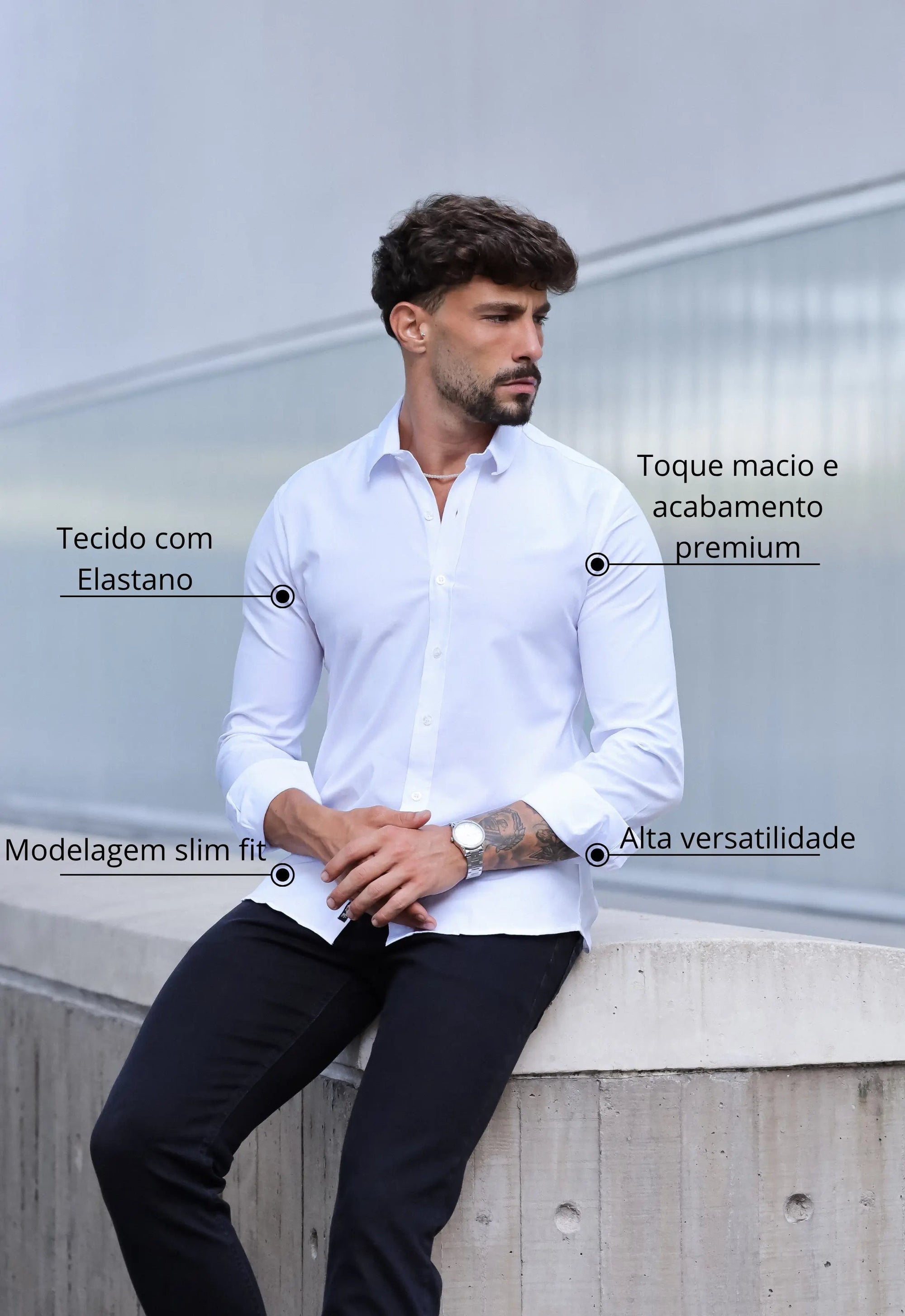 Camisa Masculina Manga Longa Slim Branca