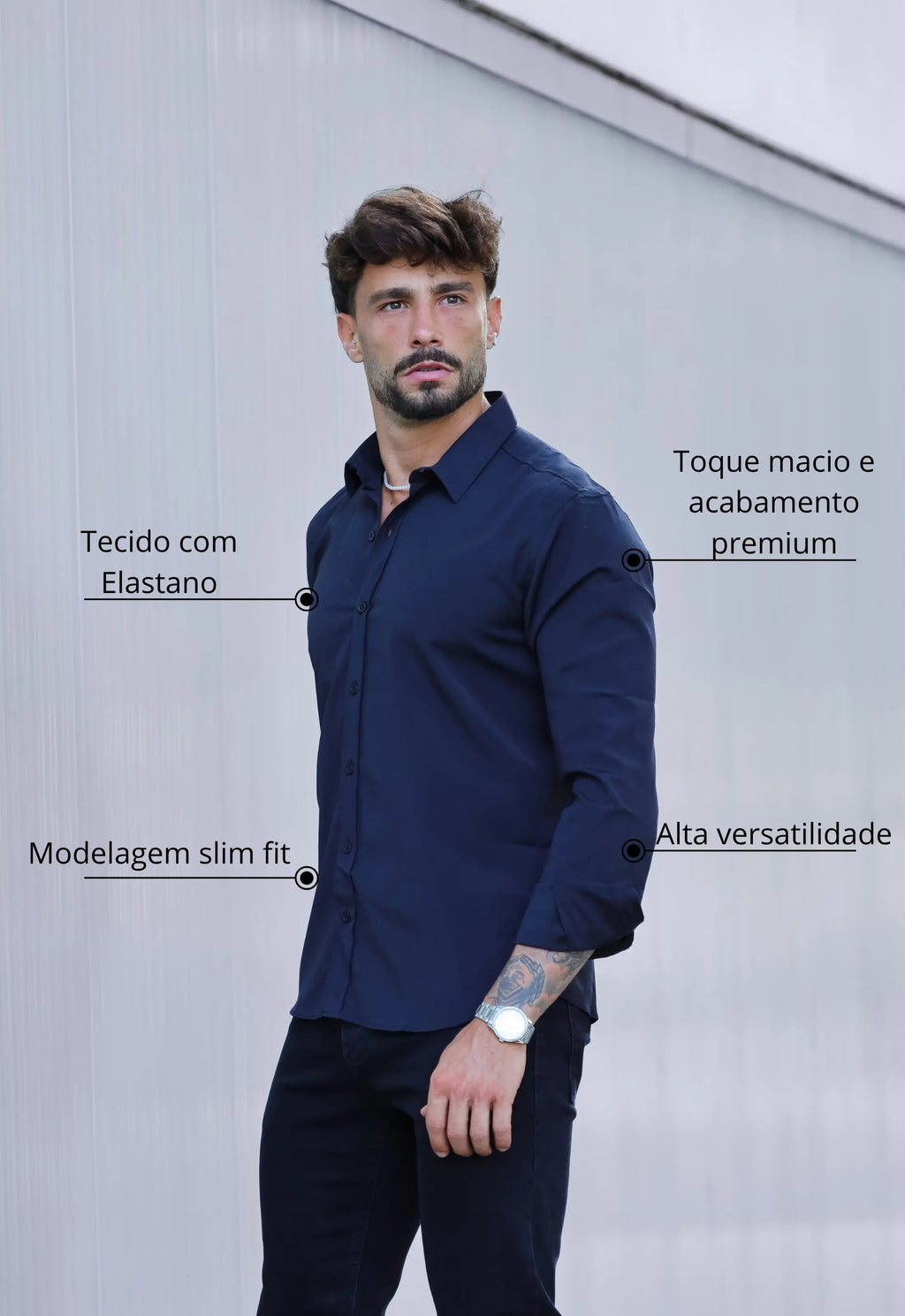 Camisa Masculina Manga Longa Slim Preta