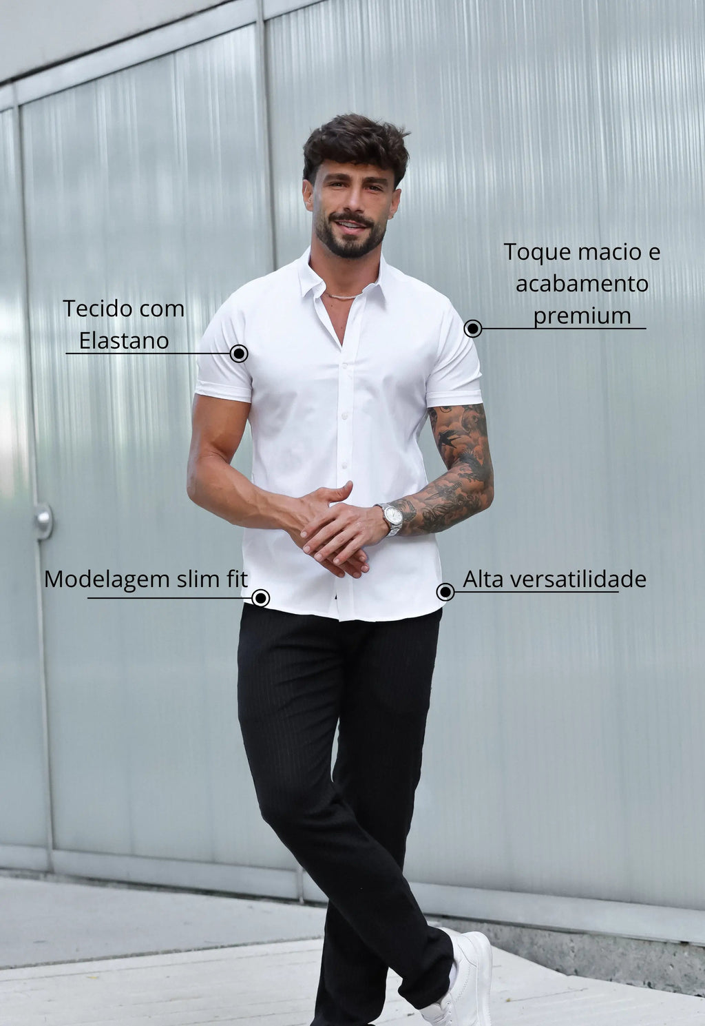 Camisa Masculina Manga Curta Slim Branca