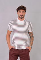 Camiseta Listrada Tricot Touch Marrom