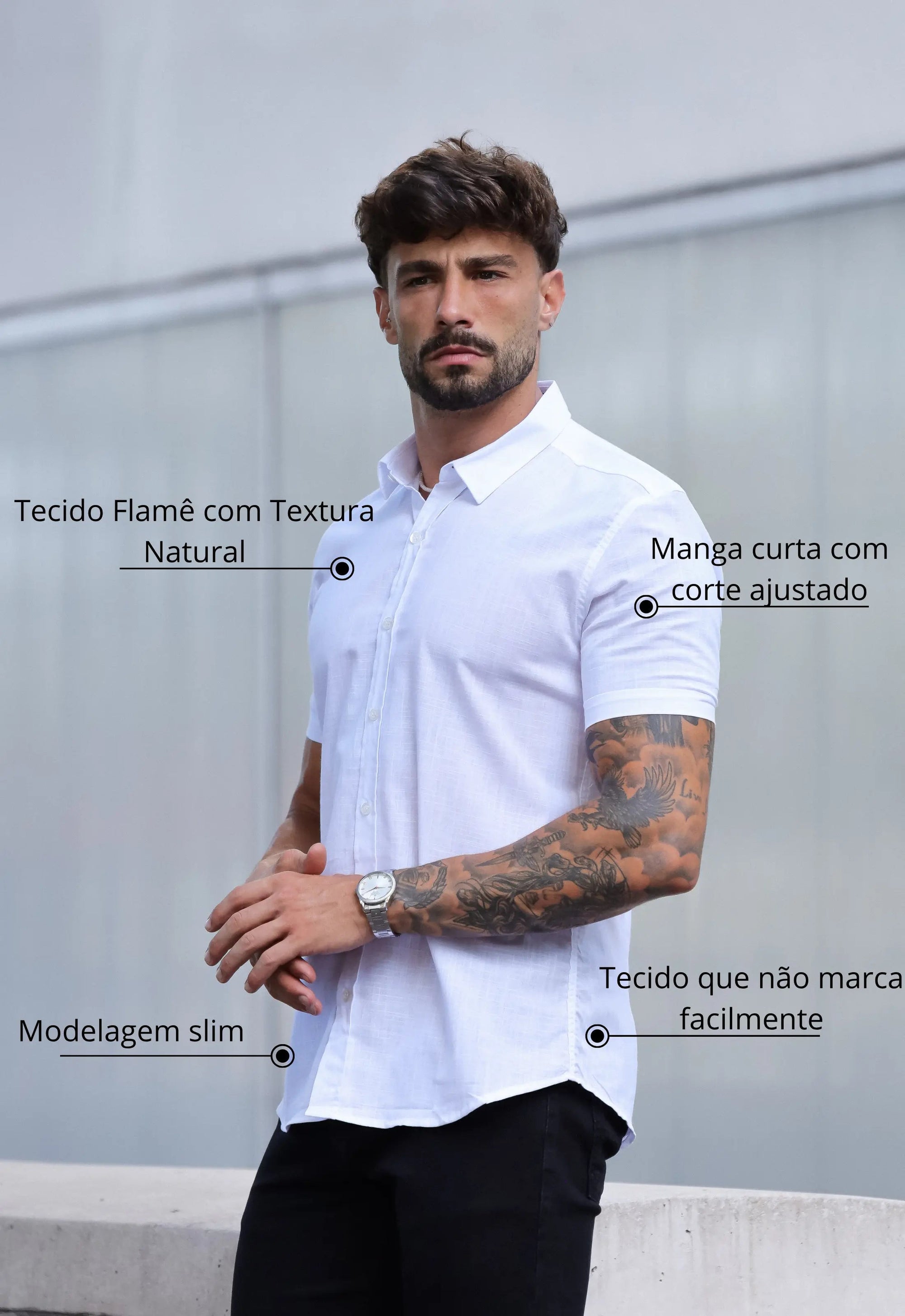 Camisa Masculina Manga Curta Flame Slim Branco