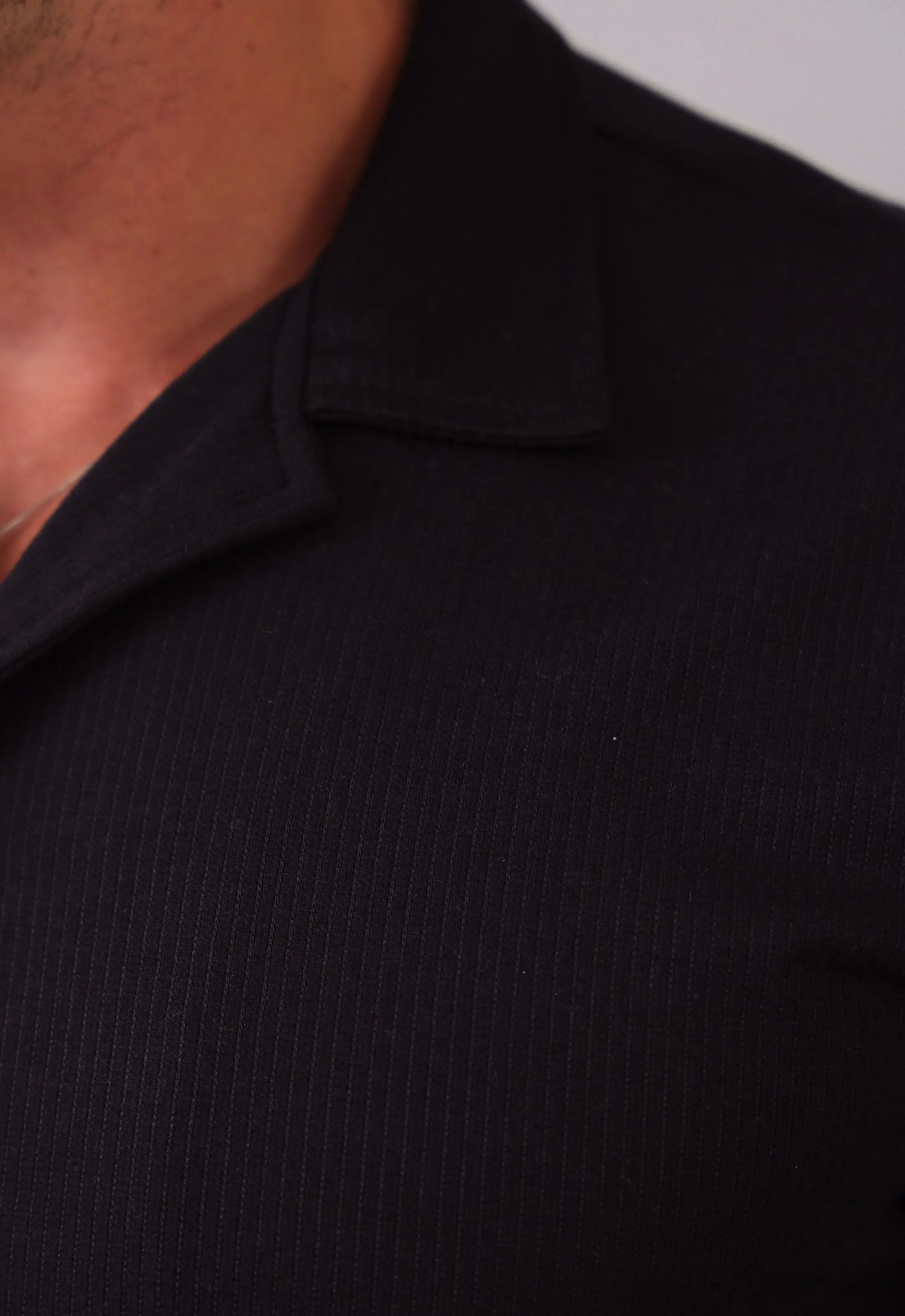 Camisa Masculina Slim Canelada Preta