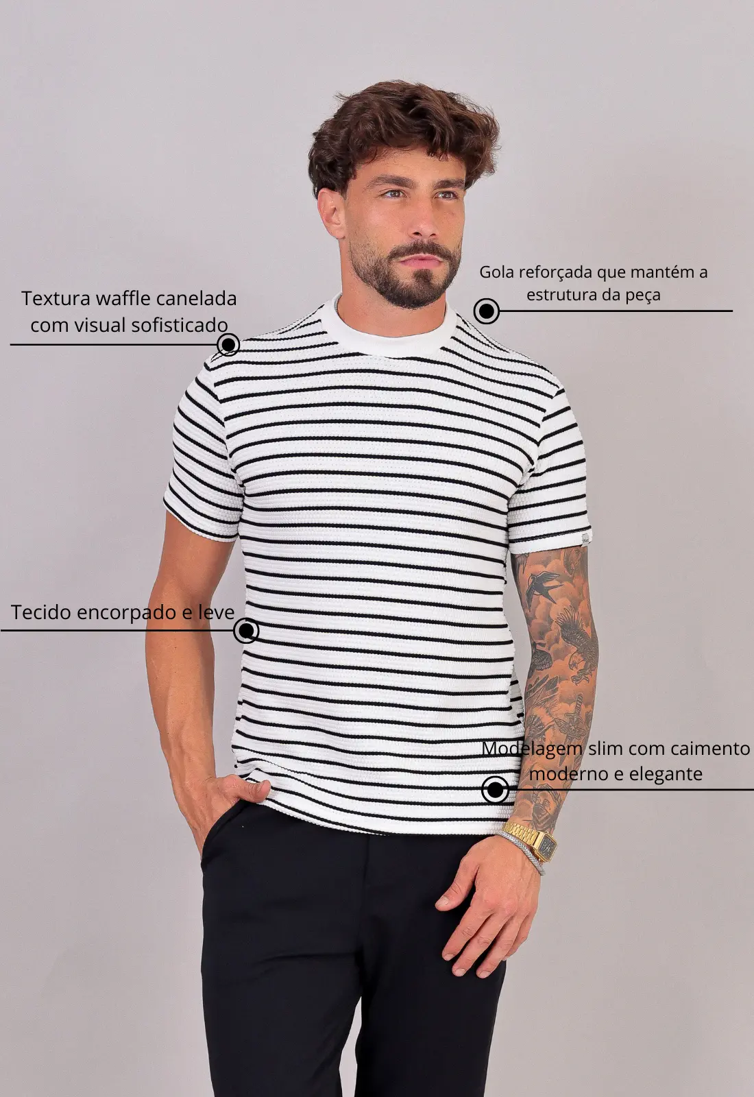Camiseta Listrada Tricot Touch Preta