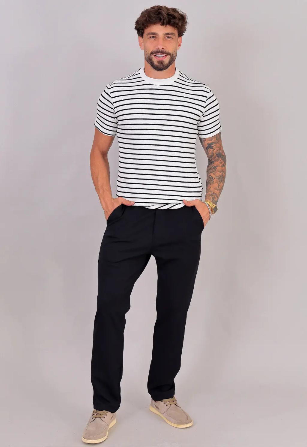 Camiseta Listrada Tricot Touch Preta