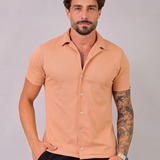 Camisa Masculina Slim Canelada Bege