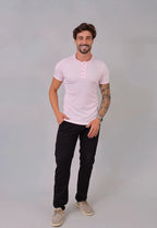 Camiseta Henley Canelada Rosa Claro