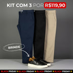 Kit 3 Calças Sarja Comfort Alfaiataria + Brinde