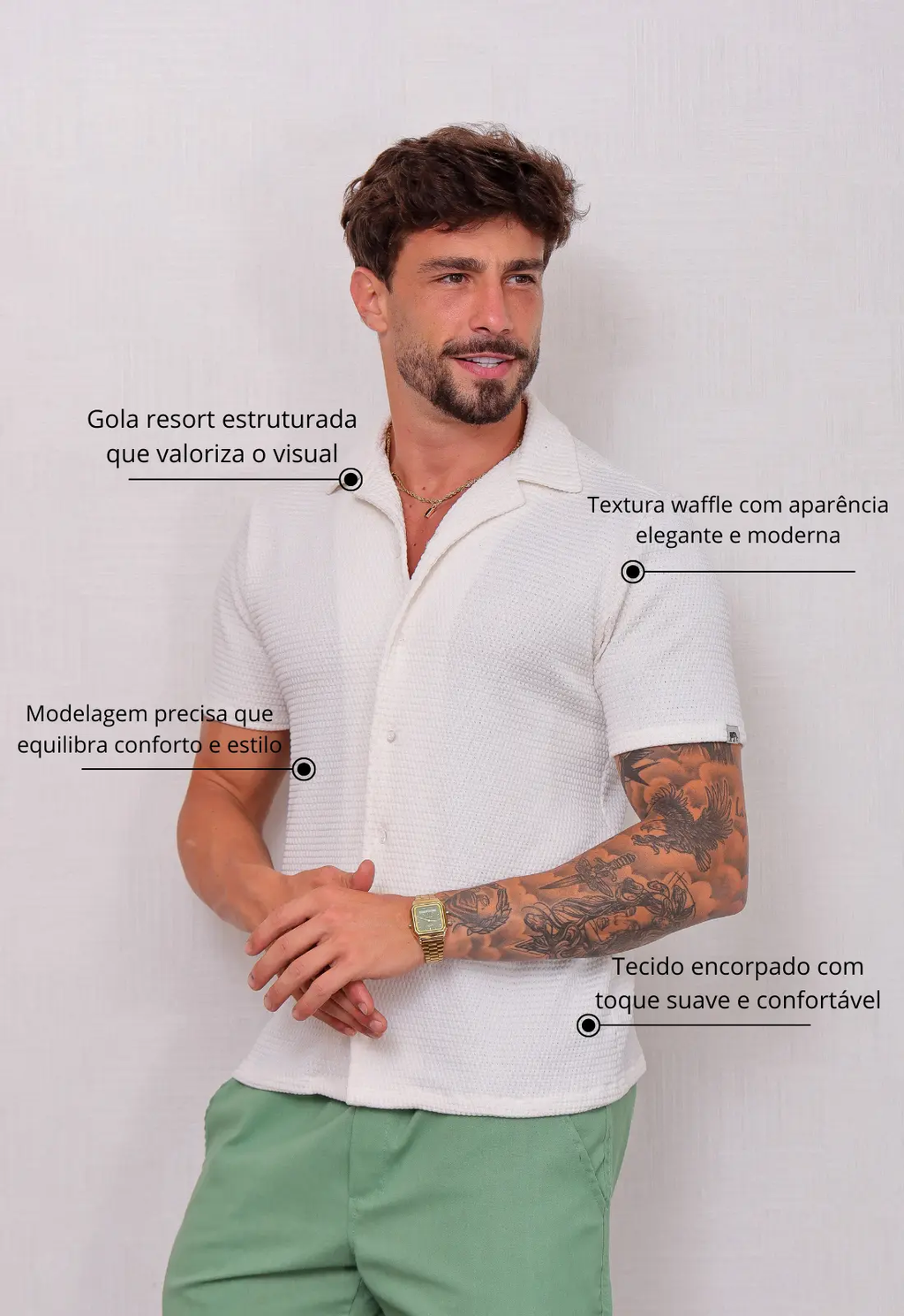 Camisa Masculina Tricot Touch Branca