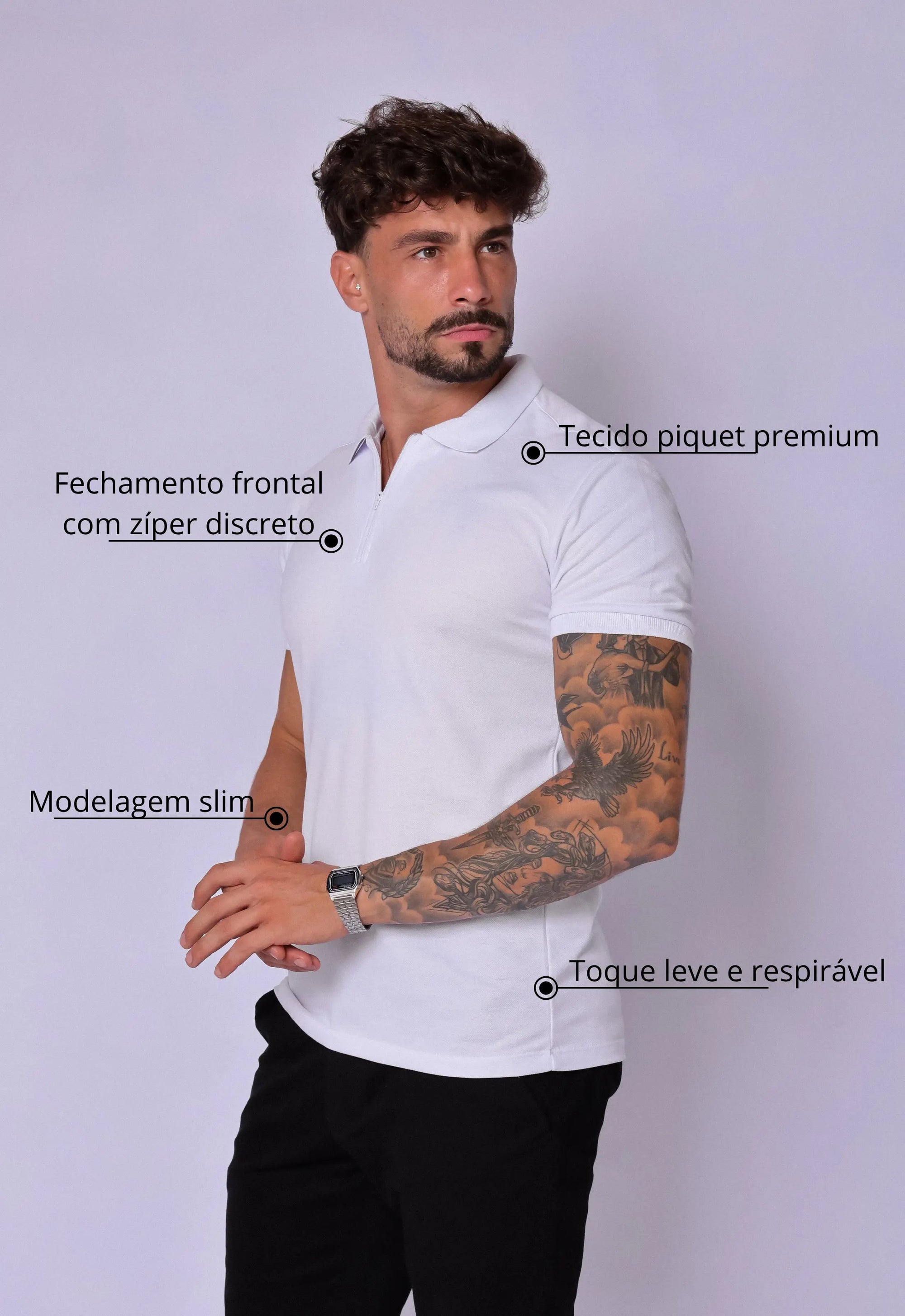 Camisa Polo Ziper Branca