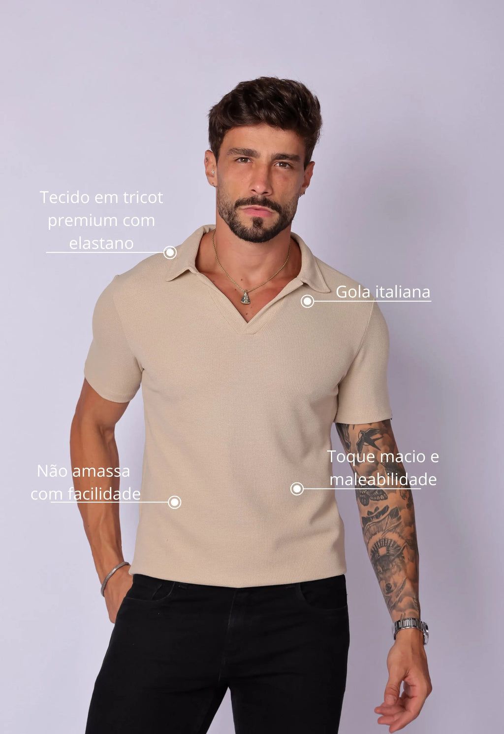 Camisa Polo Italiana Tricot Bege