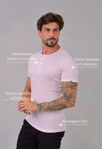 Camiseta Henley Canelada Rosa Claro