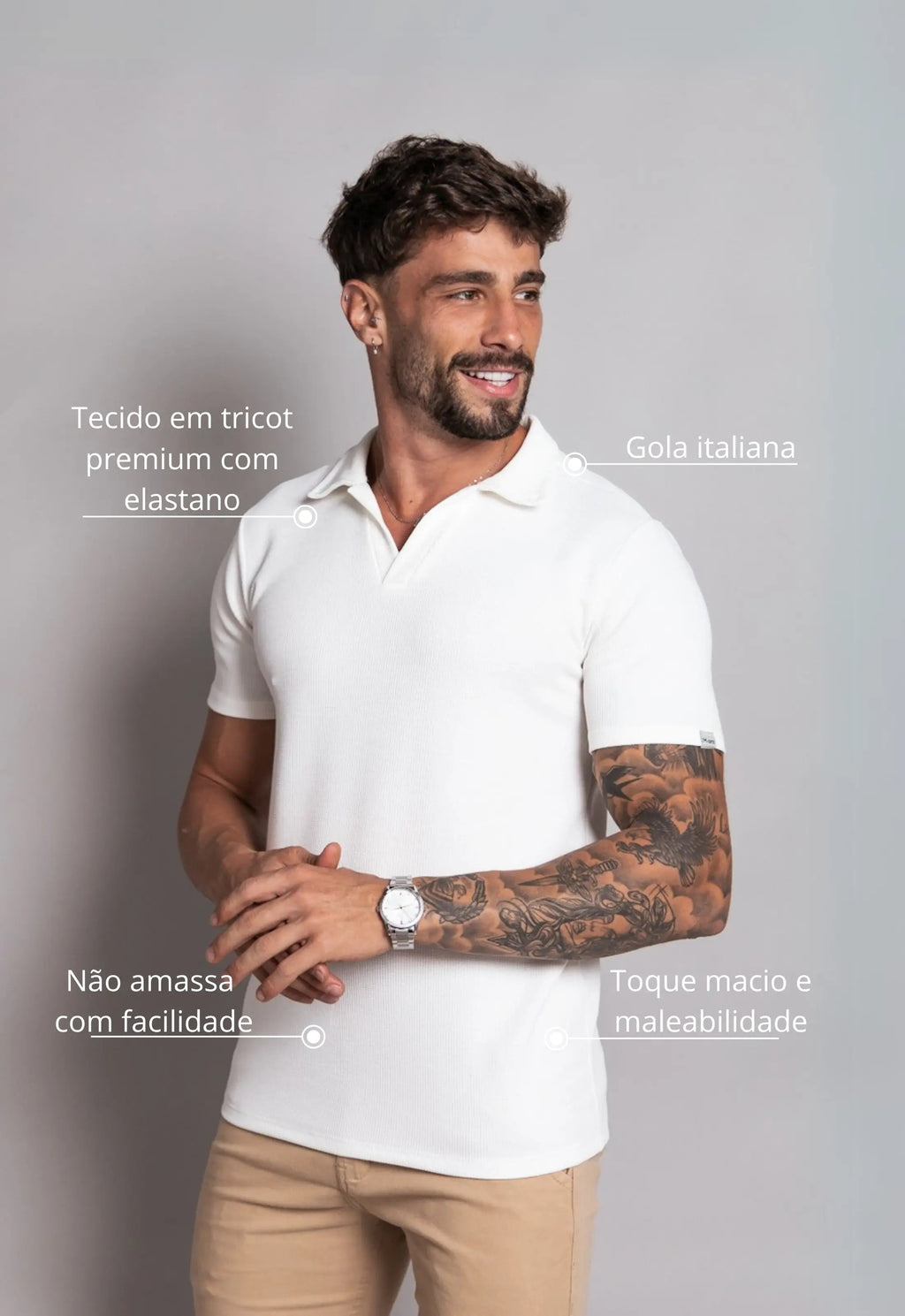 Camisa Polo Italiana Tricot Branca