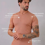 Camiseta Henley Canelada Bege