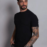 Camiseta Canelada Gola Média Preta