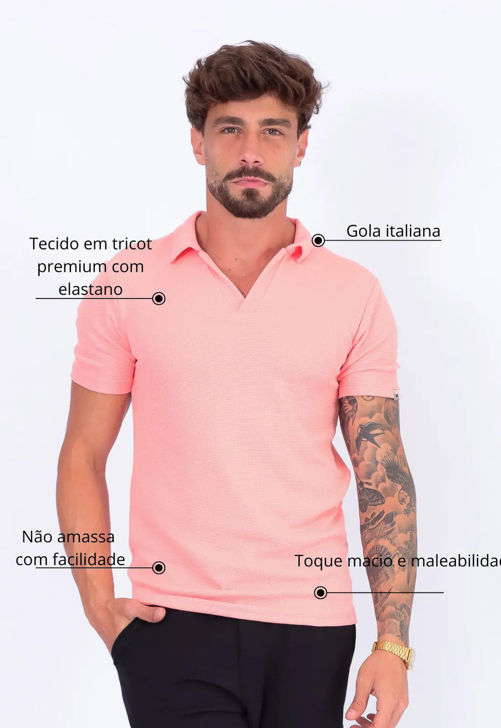 Camisa Polo Italiana Tricot Salmão