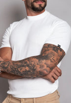 Camiseta Canelada Gola Média Branca