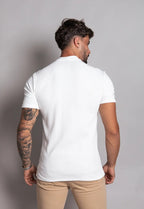Camiseta Canelada Gola Média Branca