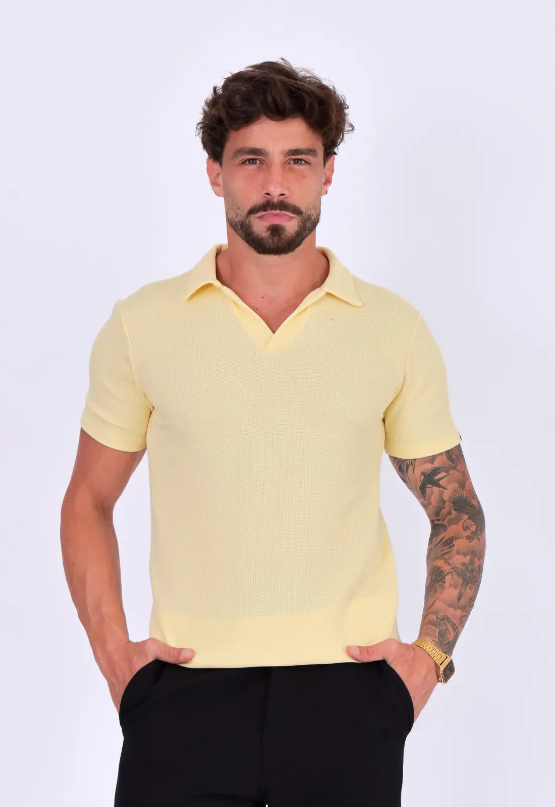 Camisa Polo Italiana Tricot Amarela