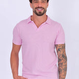 Camisa Polo Italiana Tricot Rosa Claro