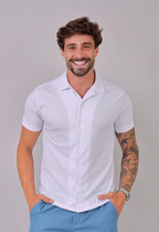 Camisa Masculina Slim Canelada Branca