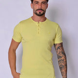 Camiseta Henley Canelada Amarela