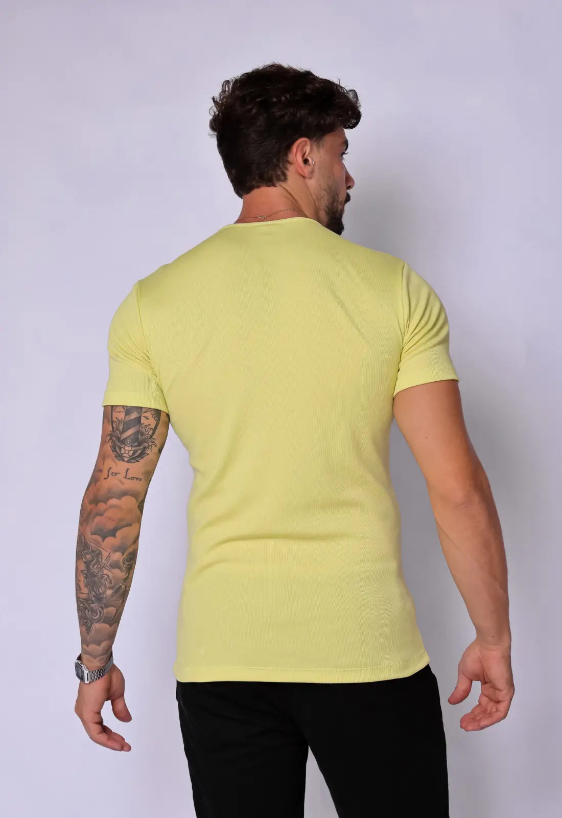 Camiseta Henley Canelada Amarela