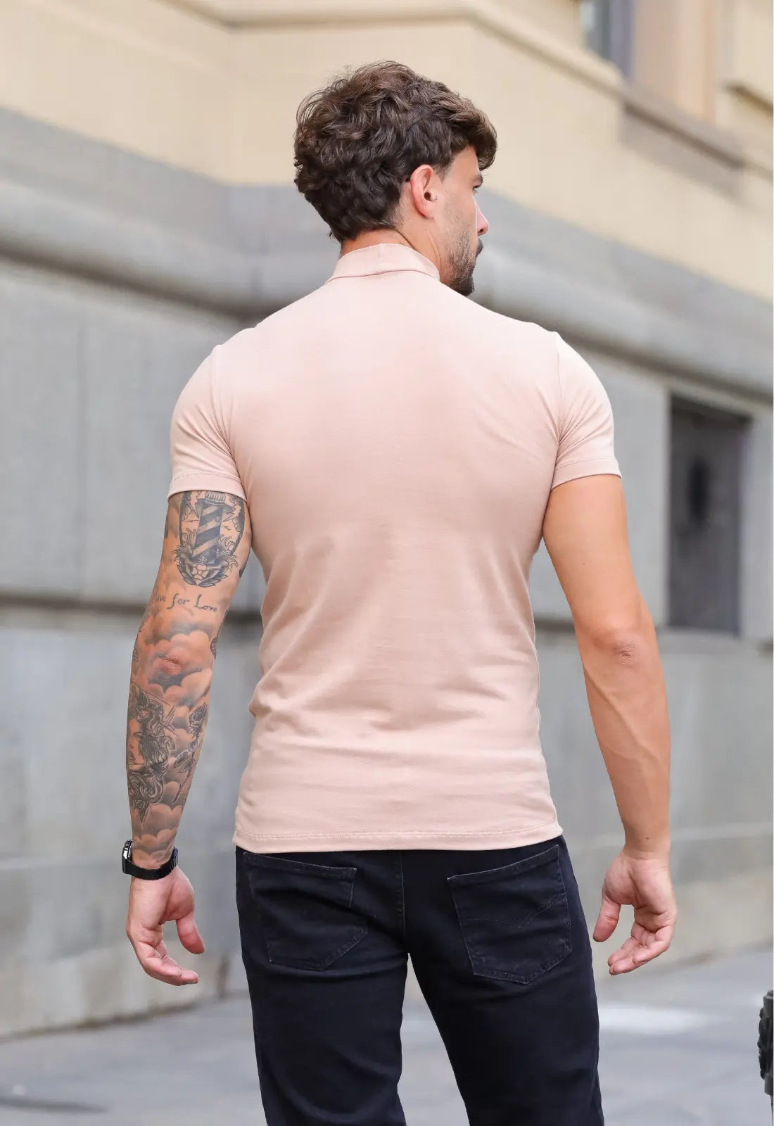 Camiseta Slim Gola Alta Bege