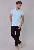 Camiseta Gola Padre Zíper Azul Claro