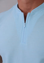 Camiseta Gola Padre Zíper Azul Claro