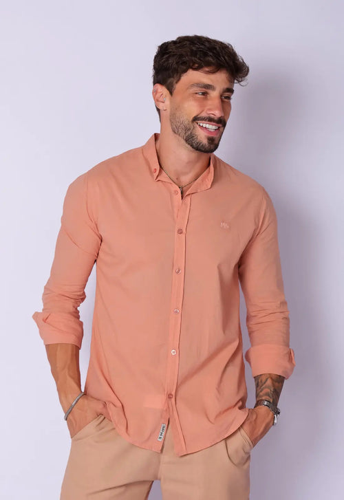 Camisa Masculina Gola Padre Tecido Leve Bege