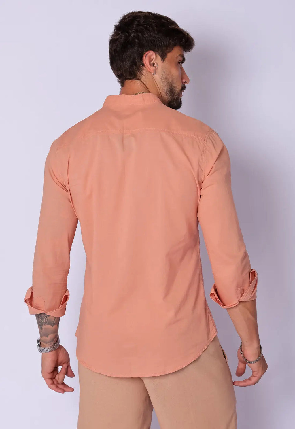 Camisa Masculina Gola Padre Tecido Leve Bege