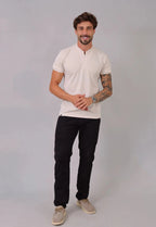 Camiseta Gola Padre Zíper Bege