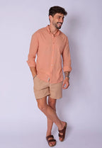 Camisa Masculina Gola Padre Tecido Leve Bege