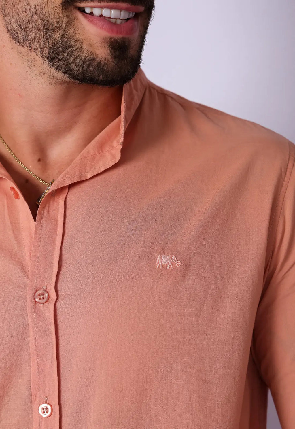 Camisa Masculina Gola Padre Tecido Leve Bege