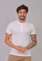 Camiseta Henley Slim Tricot com Elastano Branca