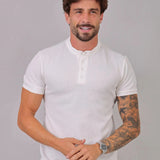 Camiseta Henley Slim Tricot com Elastano Branca