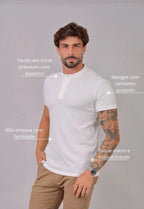 Camiseta Henley Slim Tricot com Elastano Branca
