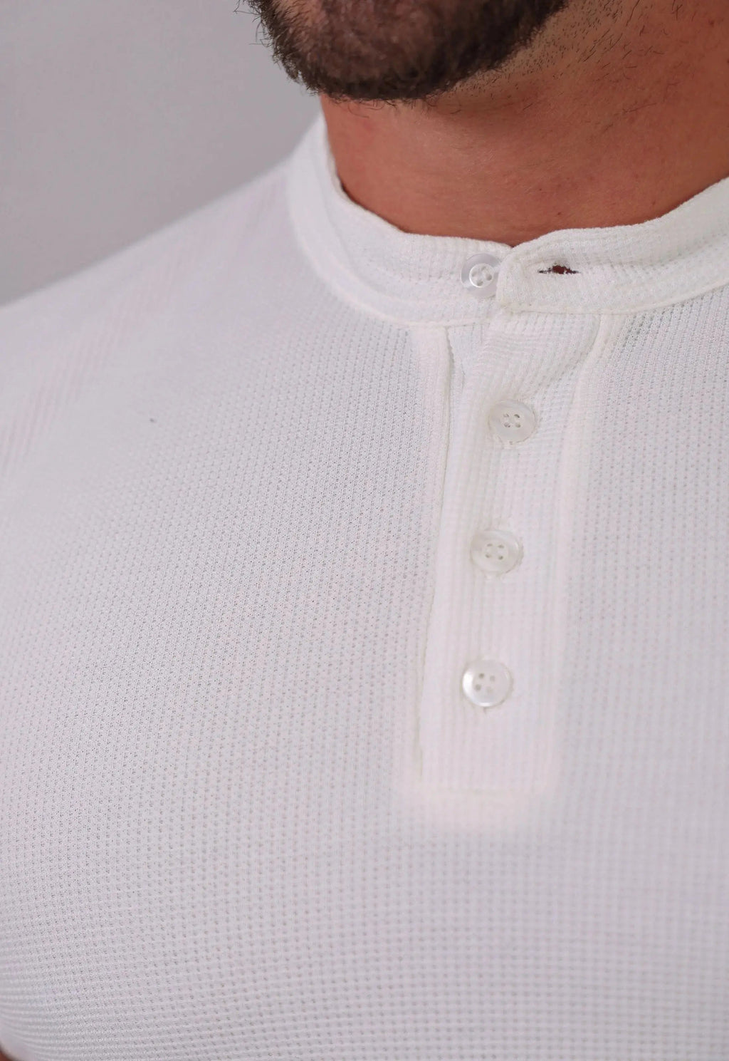 Camiseta Henley Slim Tricot com Elastano Branca