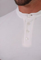 Camiseta Henley Slim Tricot com Elastano Branca