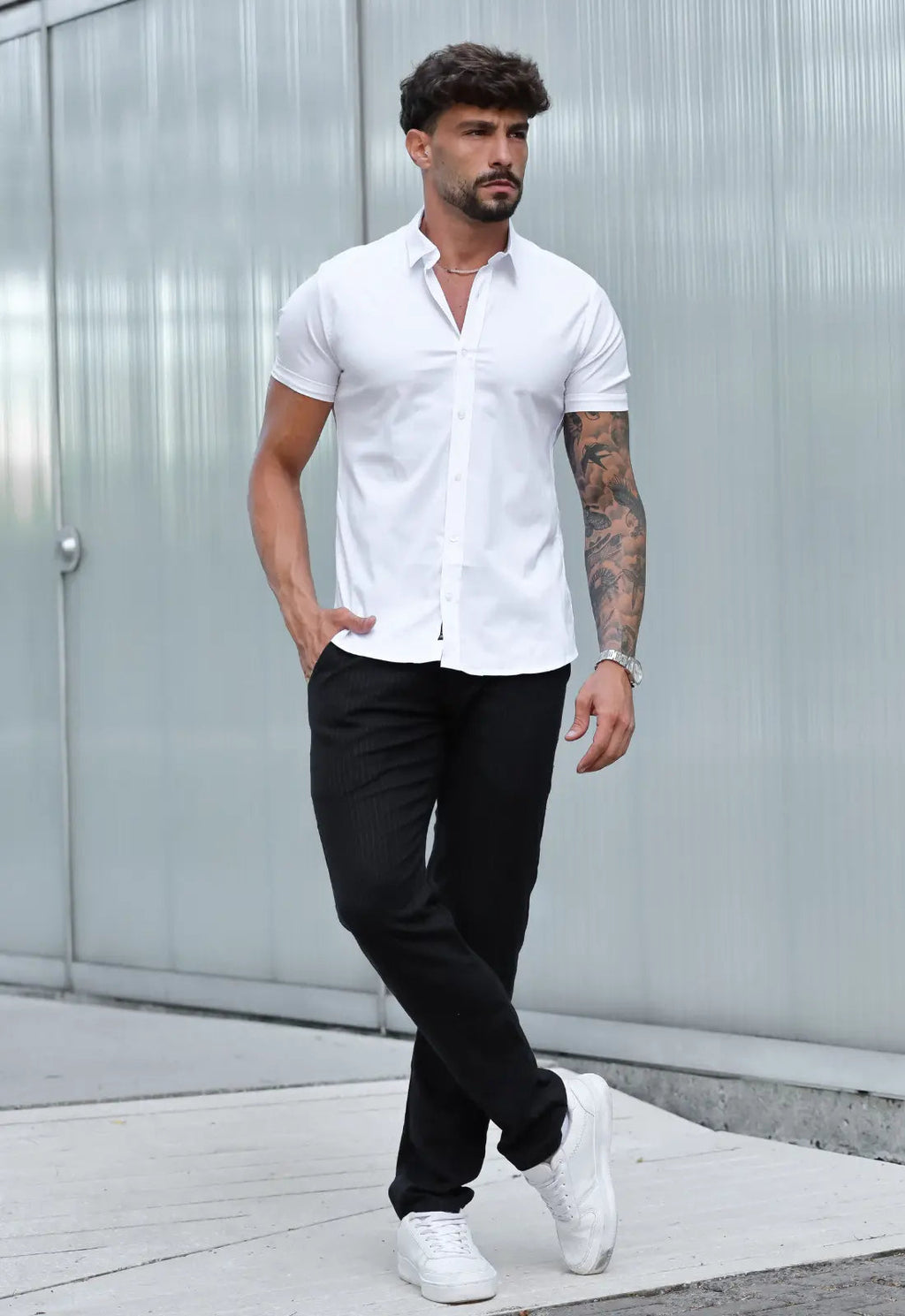 Camisa Masculina Manga Curta Slim Branca