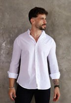 Camisa Masculina Gola Padre Tecido Leve Branca
