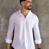 Camisa Masculina Gola Padre Tecido Leve Branca