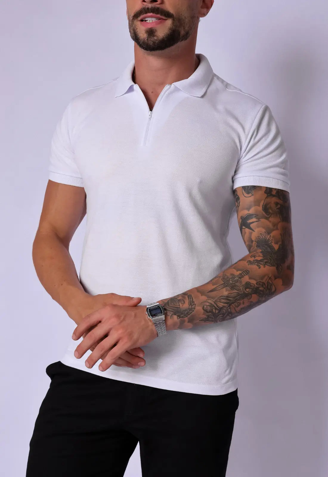 Camisa Polo Ziper Branca