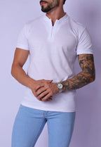 Camiseta Gola Padre zíper Branca