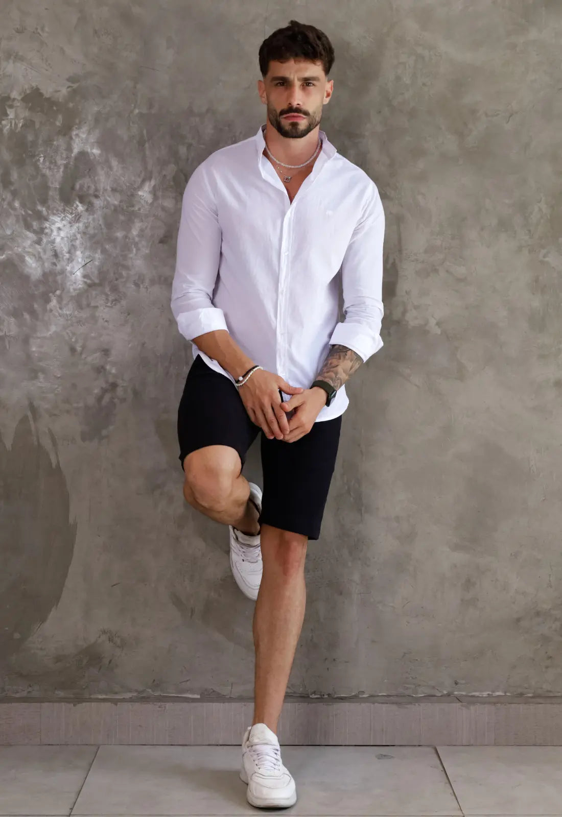 Camisa Masculina Gola Padre Tecido Leve Branca